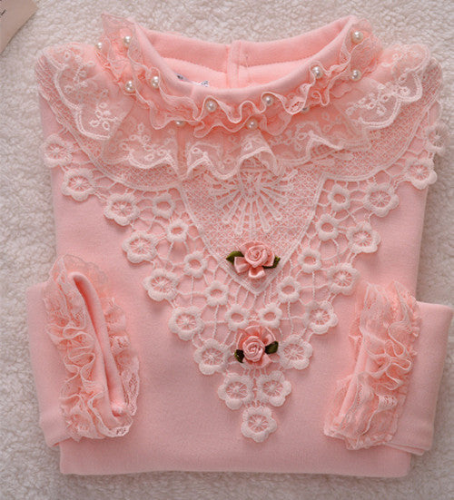 Lace Shirt Fashion Girls Lace Blouses Children'S Shirts Top Long Sleeve Flower Autumn White/Pink/Black/ For 3~13 Age - CelebritystyleFashion.com.au online clothing shop australia