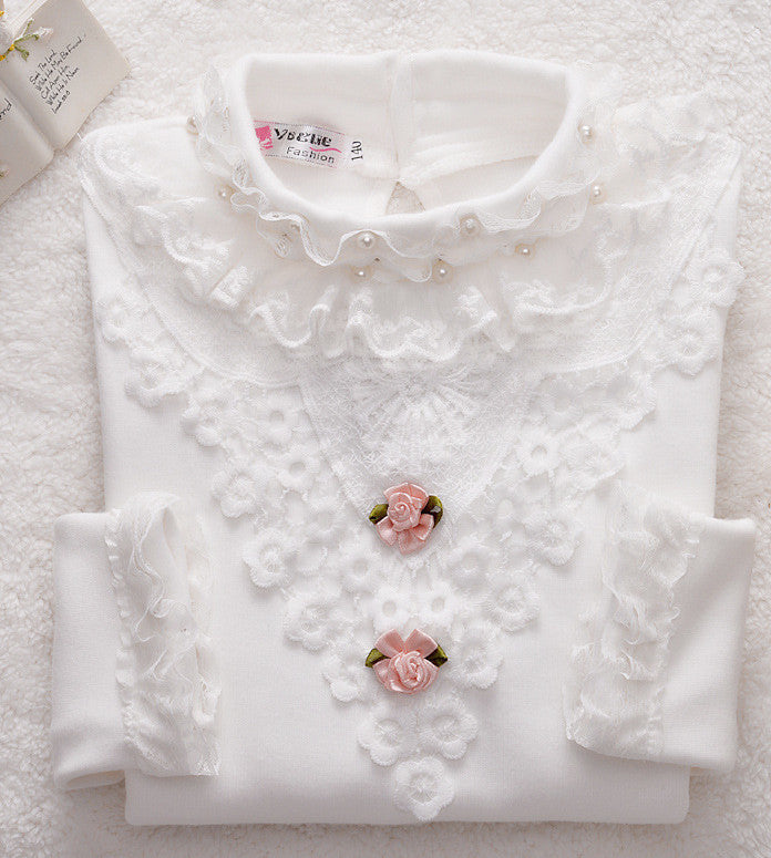 Lace Shirt Fashion Girls Lace Blouses Children'S Shirts Top Long Sleeve Flower Autumn White/Pink/Black/ For 3~13 Age - CelebritystyleFashion.com.au online clothing shop australia