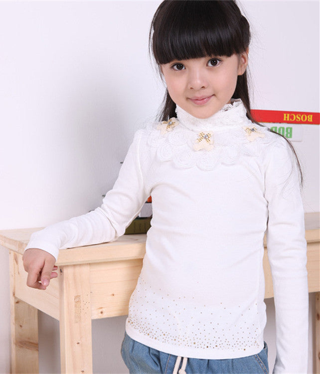 Lace Shirt Fashion Girls Lace Blouses Children'S Shirts Top Long Sleeve Flower Autumn White/Pink/Black/ For 3~13 Age - CelebritystyleFashion.com.au online clothing shop australia