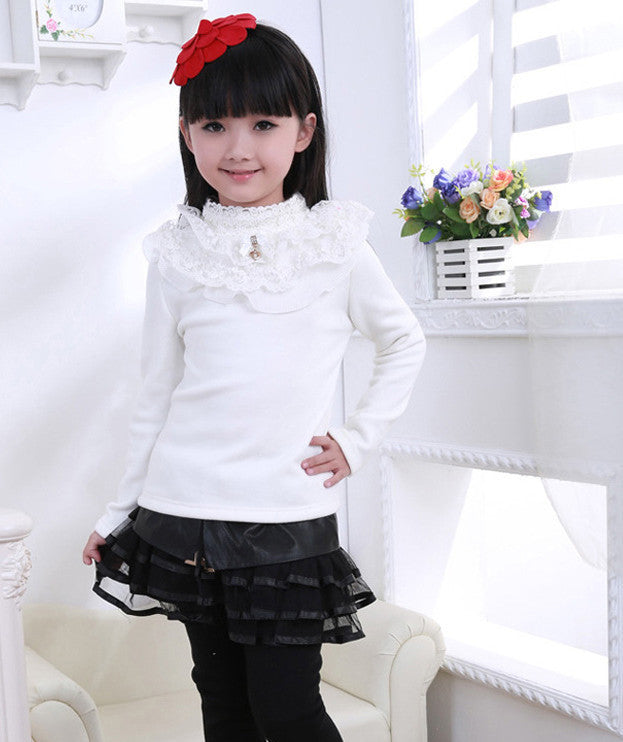 Lace Shirt Fashion Girls Lace Blouses Children'S Shirts Top Long Sleeve Flower Autumn White/Pink/Black/ For 3~13 Age - CelebritystyleFashion.com.au online clothing shop australia