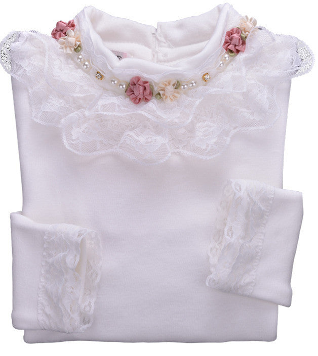 Lace Shirt Fashion Girls Lace Blouses Children'S Shirts Top Long Sleeve Flower Autumn White/Pink/Black/ For 3~13 Age - CelebritystyleFashion.com.au online clothing shop australia