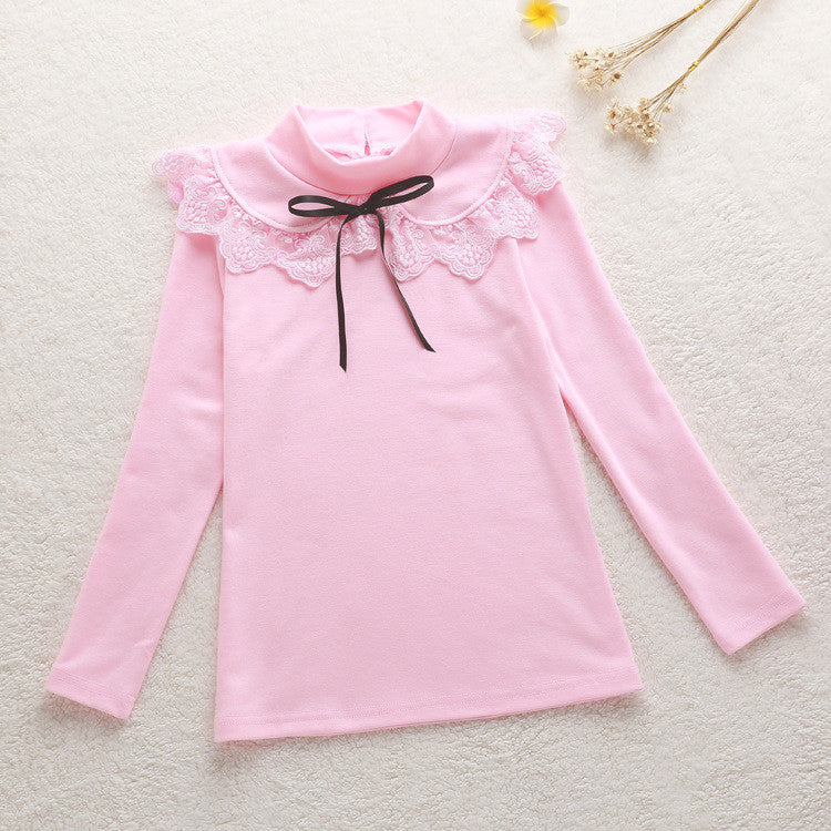 Girls Blouses Spring Autumn Children Clothing Turn-Down Collar Girl Princess Shirts Pearl Child Lace Bottoming Shirt 3-12Y - CelebritystyleFashion.com.au online clothing shop australia