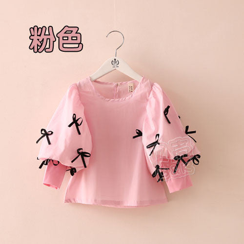 Spring Bow Children'S Girls Clothing Lantern Sleeve Shirt Long-Sleeve Shirt Tops - CelebritystyleFashion.com.au online clothing shop australia