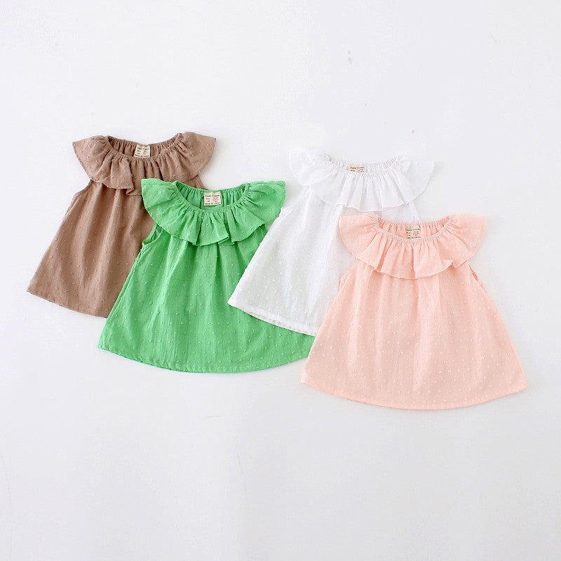 Summer Girls Clothes Lotus Leaf Collar Sleeveless Solid Shirt Casual Girls Shirt Children Blouse for Girls - CelebritystyleFashion.com.au online clothing shop australia