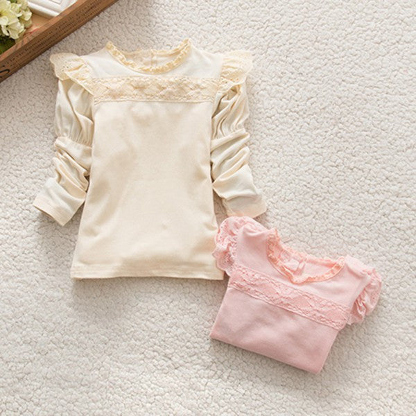 Baby Girls Lace Collar Cotton T-Shirts Princess Tee Long Sleeve Tops - CelebritystyleFashion.com.au online clothing shop australia
