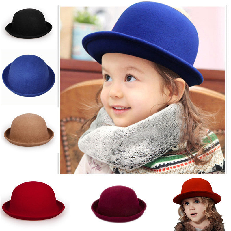 Fashion Kids Children Girls Wool Felt Trendy Round Top Bowler Derby Hat Spring Autumn Winter Warm Lovely Casual Cap - CelebritystyleFashion.com.au online clothing shop australia