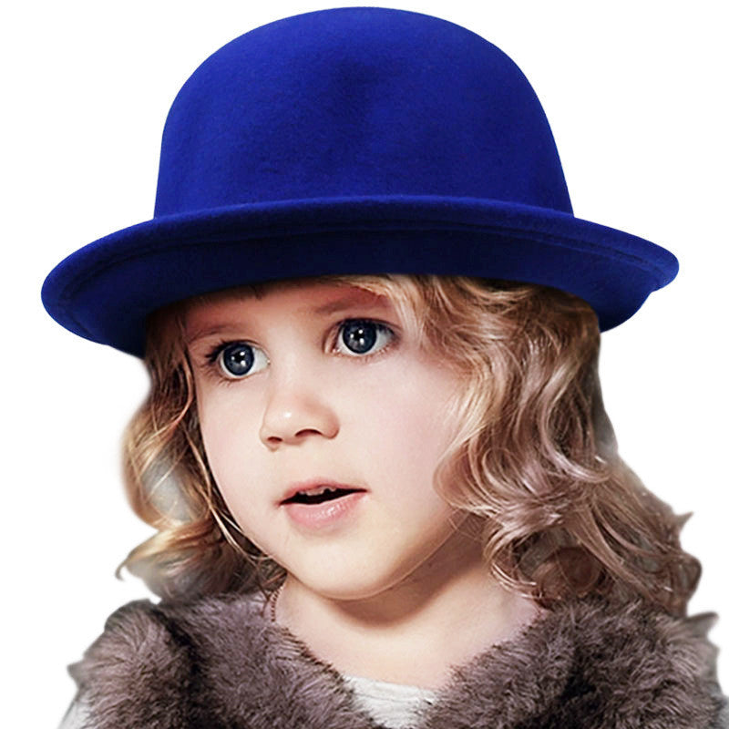 Fashion Kids Children Girls Wool Felt Trendy Round Top Bowler Derby Hat Spring Autumn Winter Warm Lovely Casual Cap - CelebritystyleFashion.com.au online clothing shop australia