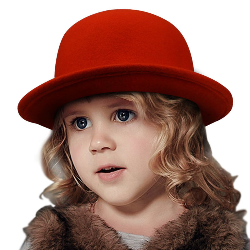 Fashion Kids Children Girls Wool Felt Trendy Round Top Bowler Derby Hat Spring Autumn Winter Warm Lovely Casual Cap - CelebritystyleFashion.com.au online clothing shop australia