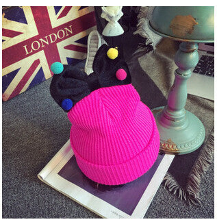 Lovely Girls Knitted Wool Solid knitted Hats Cute Mix Color Ball Bow-knot gorro for kids girls children beanies hedging - CelebritystyleFashion.com.au online clothing shop australia