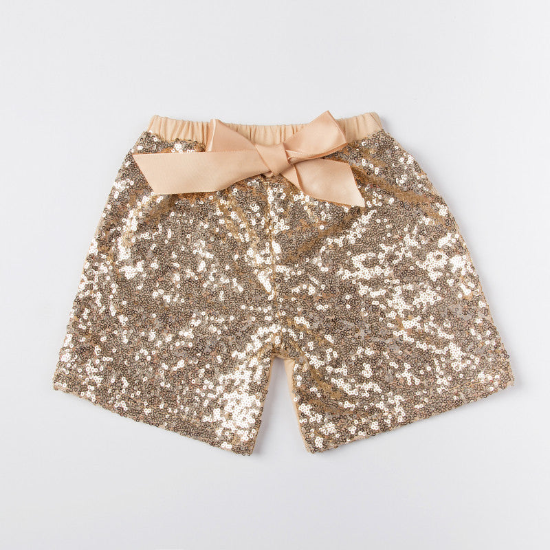 Baby Girls Shorts Golden Sequin Shorts With Bow Summer Children Girls Shiny Short Pants - CelebritystyleFashion.com.au online clothing shop australia