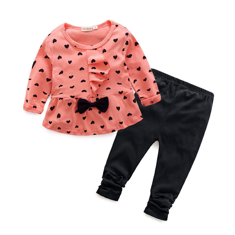 Children Baby Girl Heart-shaped Bow t shirt+pants 2PCS Clothes Set Suit Top Sweater clothing set - CelebritystyleFashion.com.au online clothing shop australia
