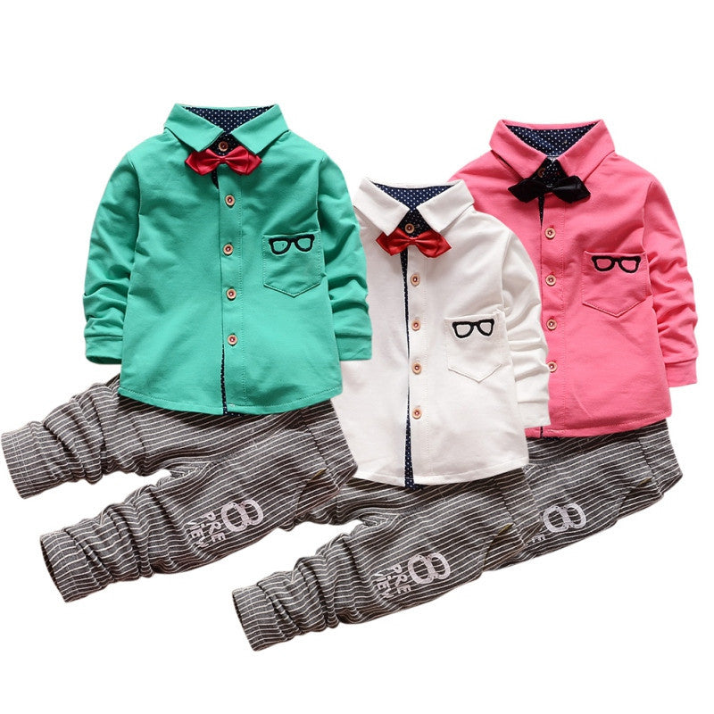 Baby Boy Clothing Sets Children Bow tie T-shirts glasses cartoon+ pants Cotton Cardigan Two Piece Suit - CelebritystyleFashion.com.au online clothing shop australia