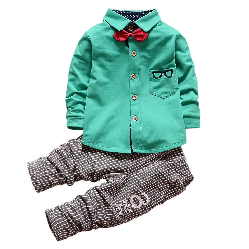 Baby Boy Clothing Sets Children Bow tie T-shirts glasses cartoon+ pants Cotton Cardigan Two Piece Suit - CelebritystyleFashion.com.au online clothing shop australia