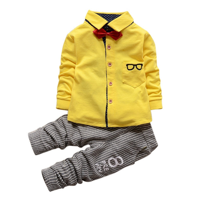 Baby Boy Clothing Sets Children Bow tie T-shirts glasses cartoon+ pants Cotton Cardigan Two Piece Suit - CelebritystyleFashion.com.au online clothing shop australia