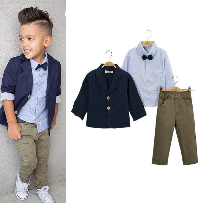 Children clothing New fashion gentlemen kids casual boys clothing sets coat jacket T-shirt pants 3 pcs sports suit sets - CelebritystyleFashion.com.au online clothing shop australia