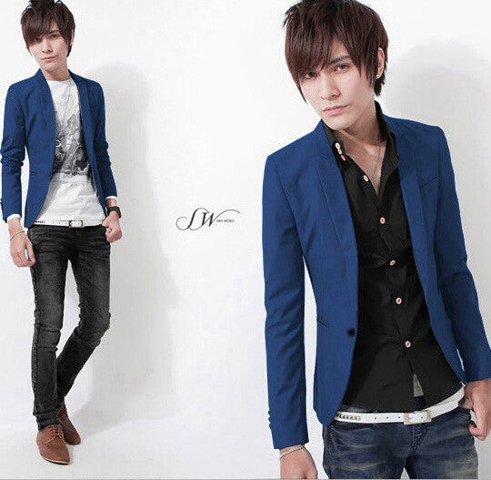 New Arrival Single Button Leisure Blazers Men Male Fashion Slim Fit Casual Suit Red Navy Blue Blazer Dress Clothing M-3XL - CelebritystyleFashion.com.au online clothing shop australia