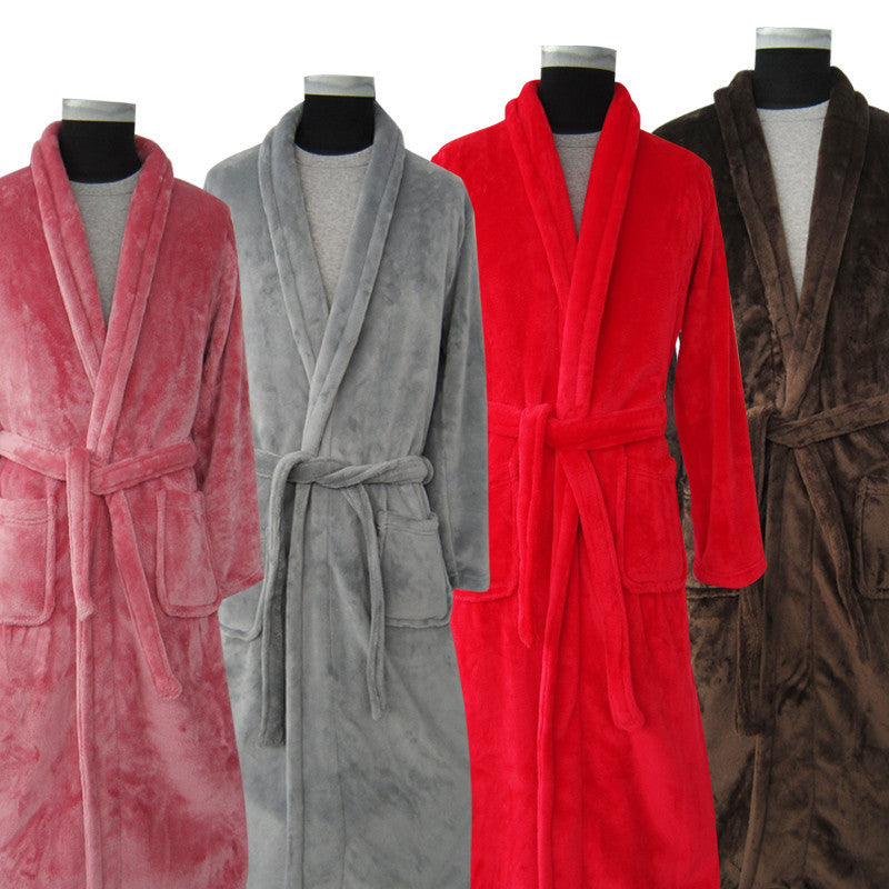 Lovers Luxury Silk Flannel Winter Long Bathrobe Mens Kimono Bath Robe Men Women Night Dressing Gown Male Bathrobes - CelebritystyleFashion.com.au online clothing shop australia
