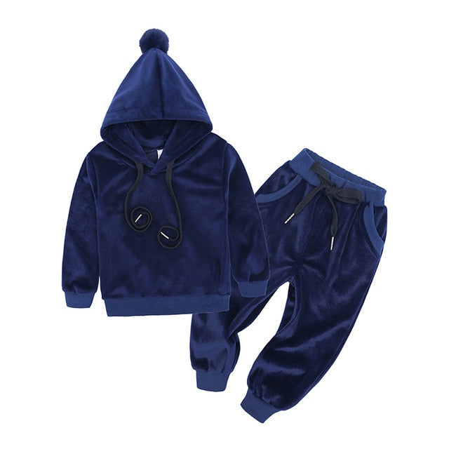 Baby Boys Girls Velvet Hooded Clothing Set Kids Jacket Coat Pants Suit for Sports Suits Tracksuits Toddler Children Clothes Set