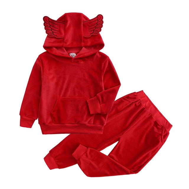 Baby Boys Girls Velvet Hooded Clothing Set Kids Jacket Coat Pants Suit for Sports Suits Tracksuits Toddler Children Clothes Set