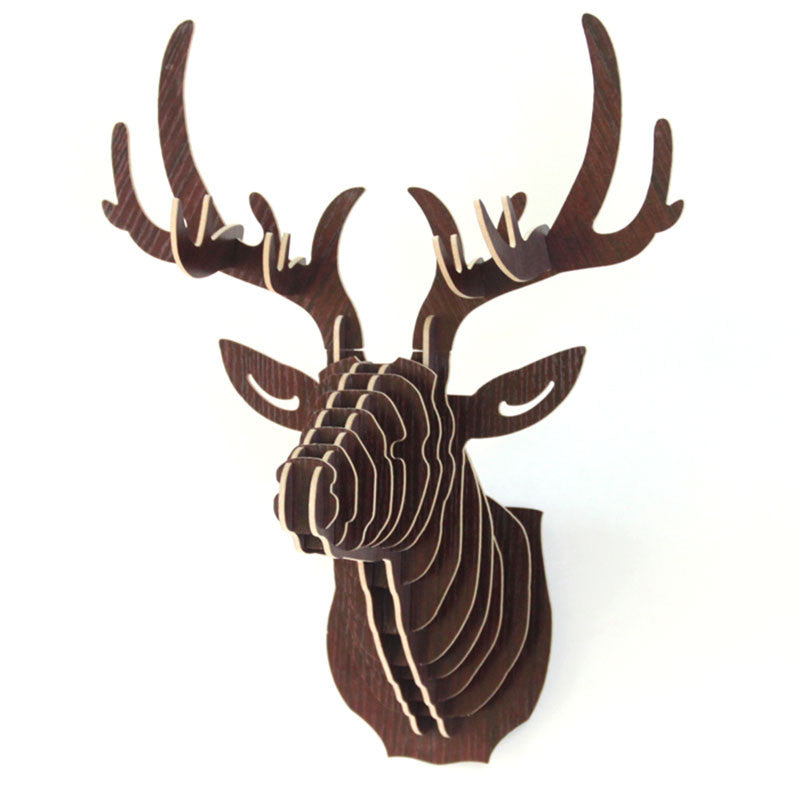 3D Puzzle Wooden DIY Creative Model Wall Hanging Deer Head Elk Wood Gift Craft Home Decoration Animal Wildlife