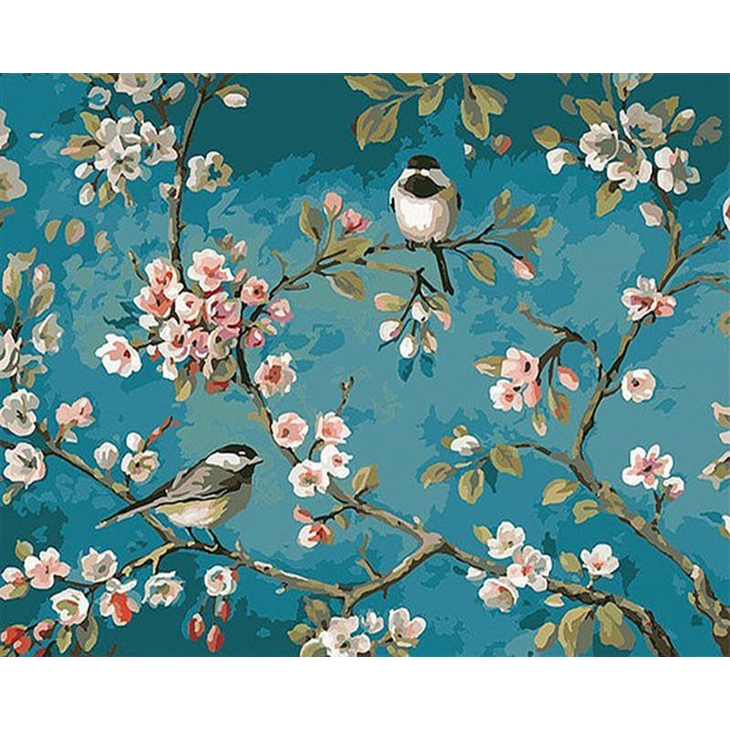 birds with flower DIY Oil Painting Paint by Number Kit Painting for Adults Kids Arts Craft for Home Wall Decor 50x65cm diy frame