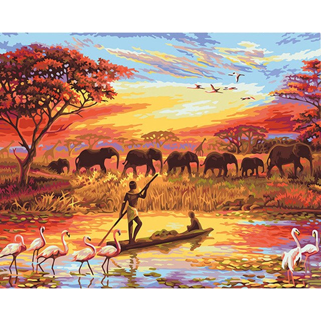 Natural Scenery DIY Oil Painting Paint by Number Kit Painting for Adults Kids Arts Craft for Home Wall Decor 50x65cm diy frame