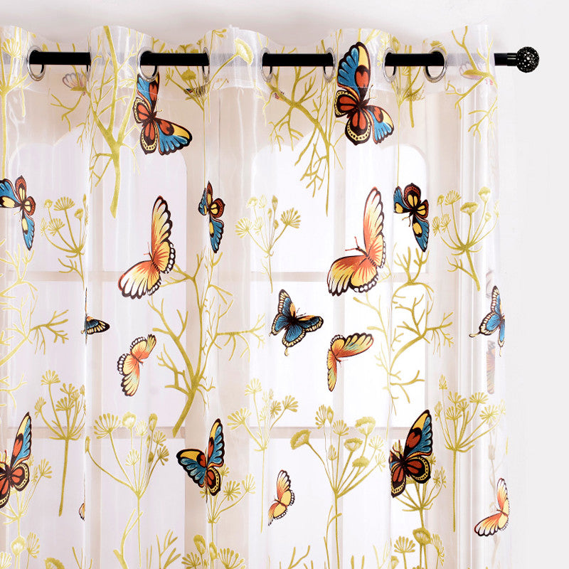 Butterfly Curtains Tulle Window Curtain for Living Room Bedroom Kitchen Curtains Printed Sheer Voile Curtains