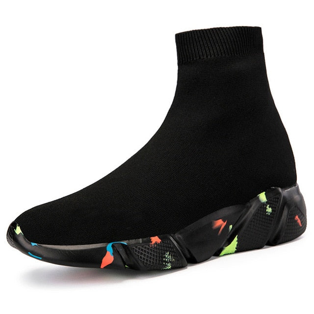 Brand Unisex Socks Shoes Breathable High-top Women Shoes Flats Fashion Sneakers Stretch Fabric Casual Slip-On Ladies Shoes