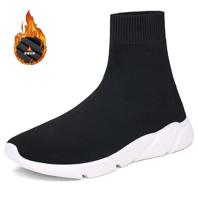 Brand Unisex Socks Shoes Breathable High-top Women Shoes Flats Fashion Sneakers Stretch Fabric Casual Slip-On Ladies Shoes