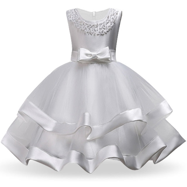 Kids Elegant Pearl Cake Princess Dress Girls Dresses For Wedding Evening Party Embroidery Flower Girl Dress Girl Clothes
