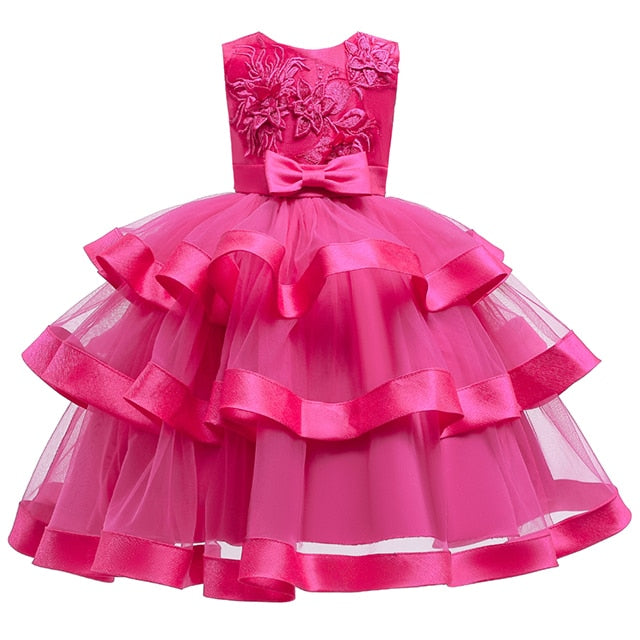 Kids Elegant Pearl Cake Princess Dress Girls Dresses For Wedding Evening Party Embroidery Flower Girl Dress Girl Clothes