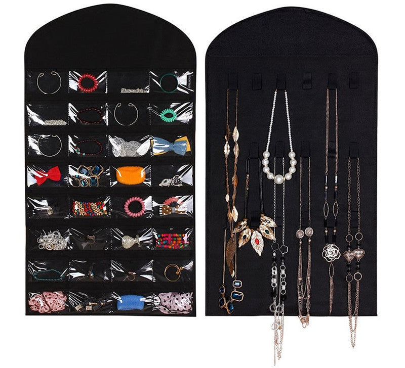 32 Pockets Jewelry Hanging Organizer Earrings Necklace Jewelry Display Holder Dual Sided Jewellery Storage Bag Display Pouch