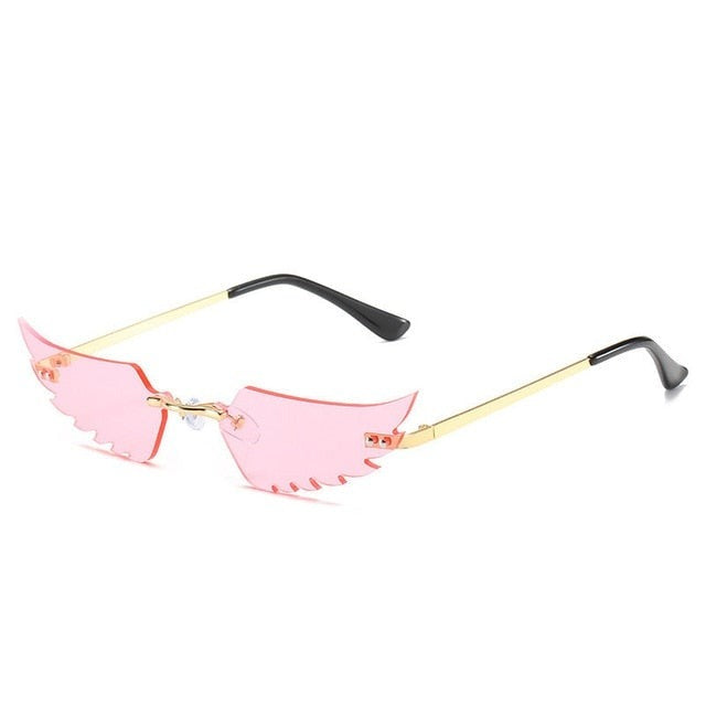 Luxury Fashion Flame Sunglasses Women Rimless Bat Sun Glasses Tears Shades Eyeglass Vintage Feather Sunglass Fire Shape Eyewears