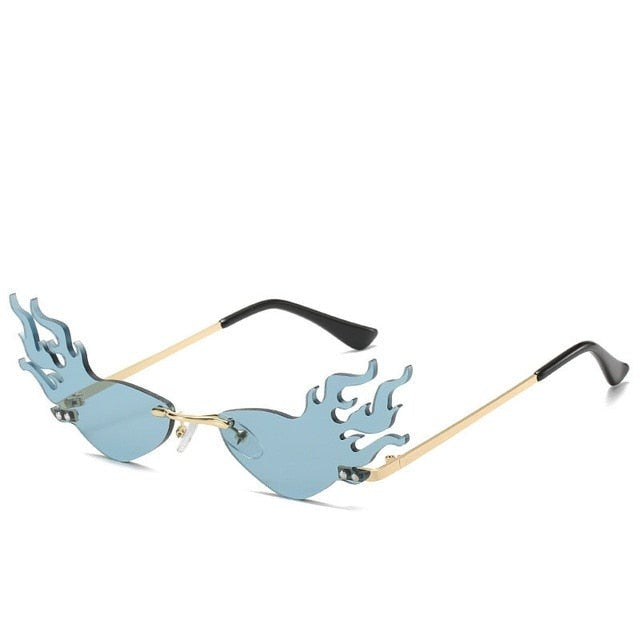 Luxury Fashion Flame Sunglasses Women Rimless Bat Sun Glasses Tears Shades Eyeglass Vintage Feather Sunglass Fire Shape Eyewears