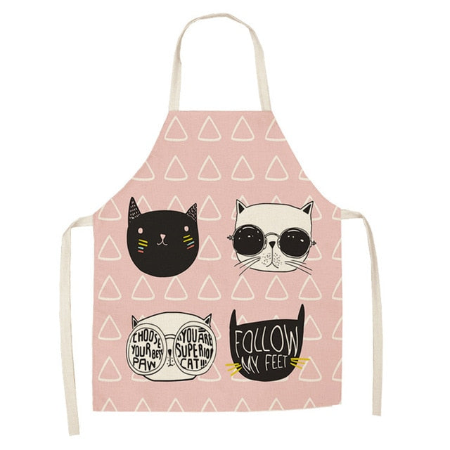 Kitchen Apron Cartoon Cat Printed Sleeveless Cotton Linen Aprons for Men Women Home Cleaning