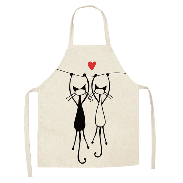 Kitchen Apron Cartoon Cat Printed Sleeveless Cotton Linen Aprons for Men Women Home Cleaning