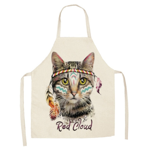 Kitchen Apron Cartoon Cat Printed Sleeveless Cotton Linen Aprons for Men Women Home Cleaning