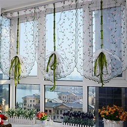Butterfly Flower Roman Sheer Curtains for Living Room Kitchen the Bedroom Embroidered Window Treatment Curtains Tulle