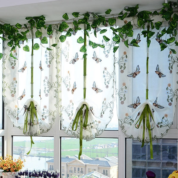 Topfinel Butterfly Flower Roman Sheer Curtains for Living Room Kitchen the Bedroom Embroidered Window Treatment Curtains Tulle