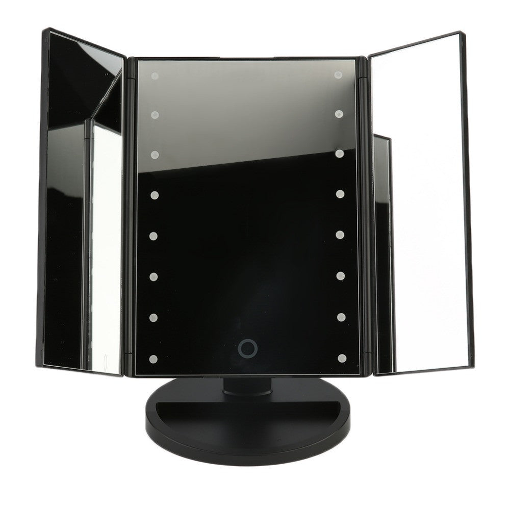 Portable Three Folding Table LED Lamp Luminous Makeup Mirror Cosmetic Mirror Adjustable Tabletop Countertop Light Mirror