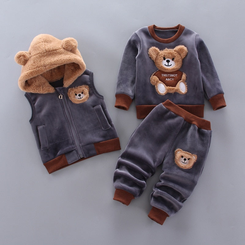 Clothing Set Fleece Children Hooded Outerwear Tops Pants 3PCS Outfits Kids Toddler Warm Costume Suit