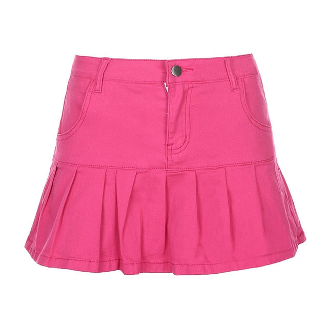 Denim Pleated Skirts Mini Solid Casual Woman Fashion Korean Style High Waist Skirt with Lined Hot Club Party Girls