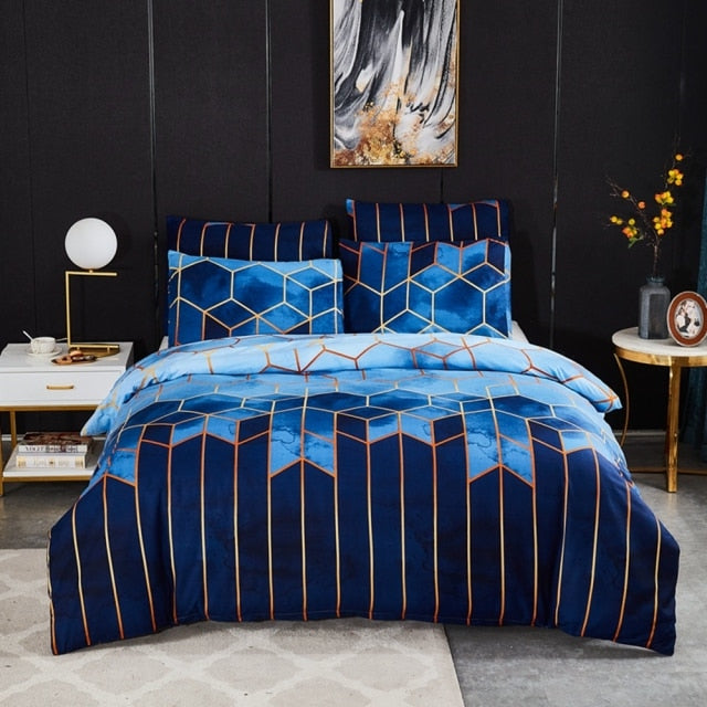 Nordic Geometric Plaid Gilt Duvet Cover Set Bedding Sets Pillowcase Double Queen Quilt Covers (No Bed Sheet)