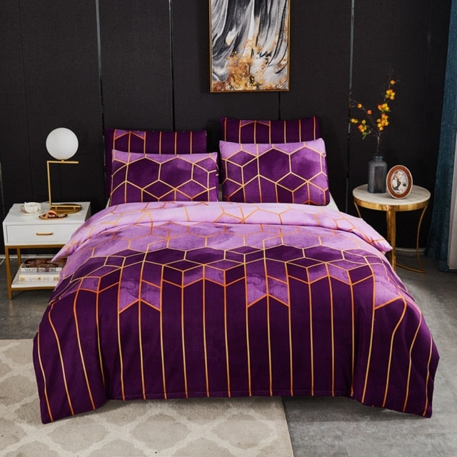 Nordic Geometric Plaid Gilt Duvet Cover Set Bedding Sets Pillowcase Double Queen Quilt Covers (No Bed Sheet)