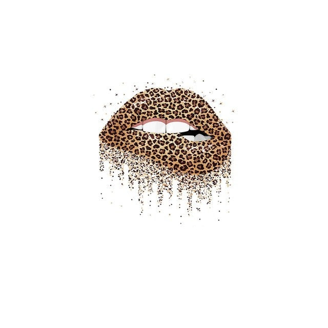 Leopard Print Lips Patches For Clothes Heat Transfer Thermal Stickers DIY Washable T-Shirts Iron On Transfer  Girls Lips Patches