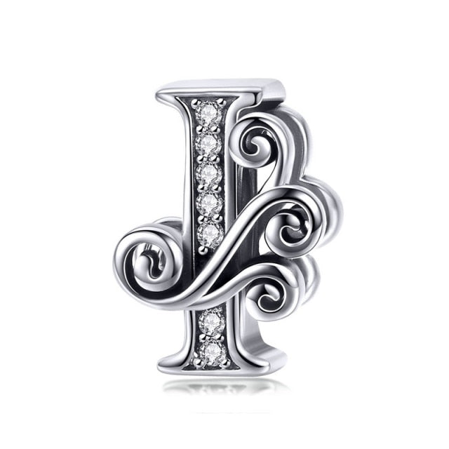 Silver Letter Vintage A to Z 26 Letter Charms Openwork CZ Alphabet Beads Fit Charm Bracelet BSC030