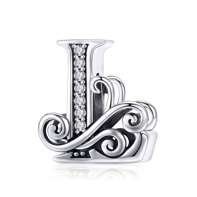 Silver Letter Vintage A to Z 26 Letter Charms Openwork CZ Alphabet Beads Fit Charm Bracelet BSC030
