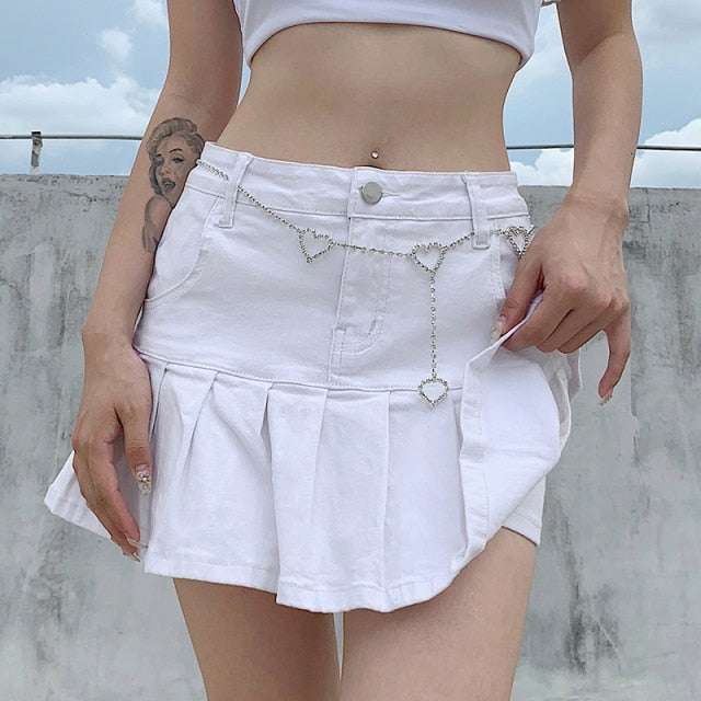Denim Pleated Skirts Mini Solid Casual Woman Fashion Korean Style High Waist Skirt with Lined Hot Club Party Girls