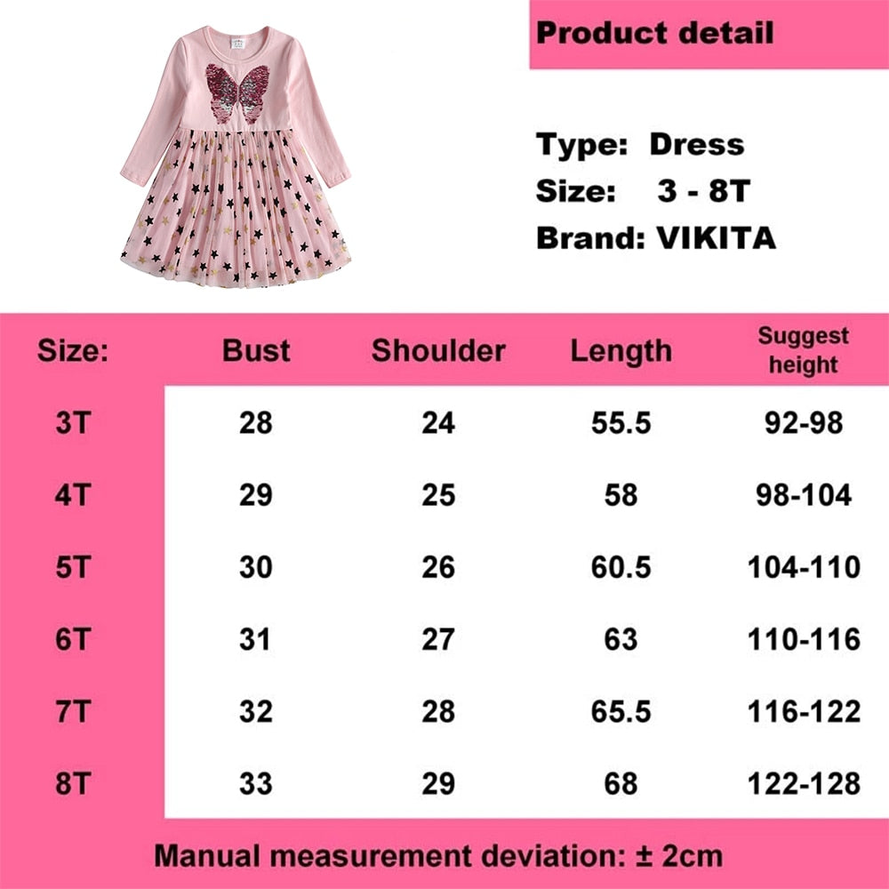 Girls Dress Butterfly Sequins Kids Long Sleeve Dresses Baby Girls Princess Dress Party Clothes Birthday Dresses