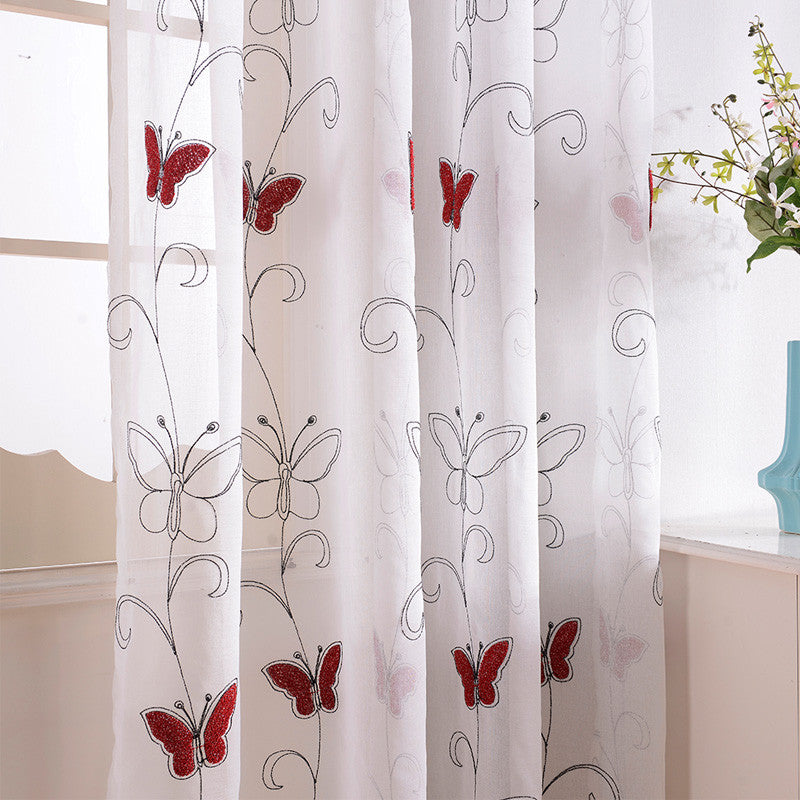 Modern Luxury Embroidered Shaggy Butterfly Sheer Voile Curtains for Living Room Bedroom Kitchen Tulle Window